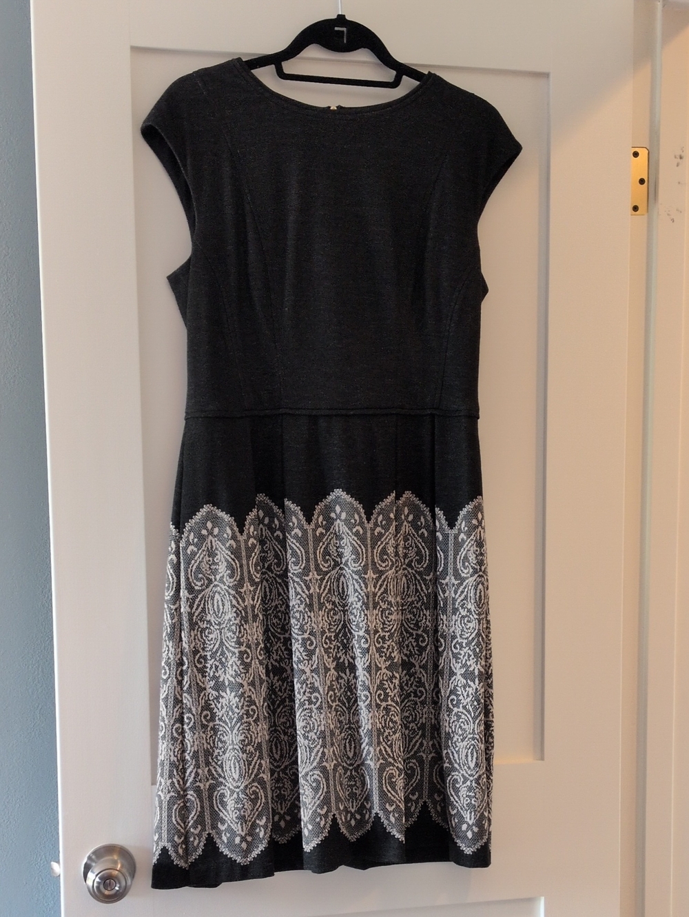 Maggy London Black Midi Dress with White Lace Border